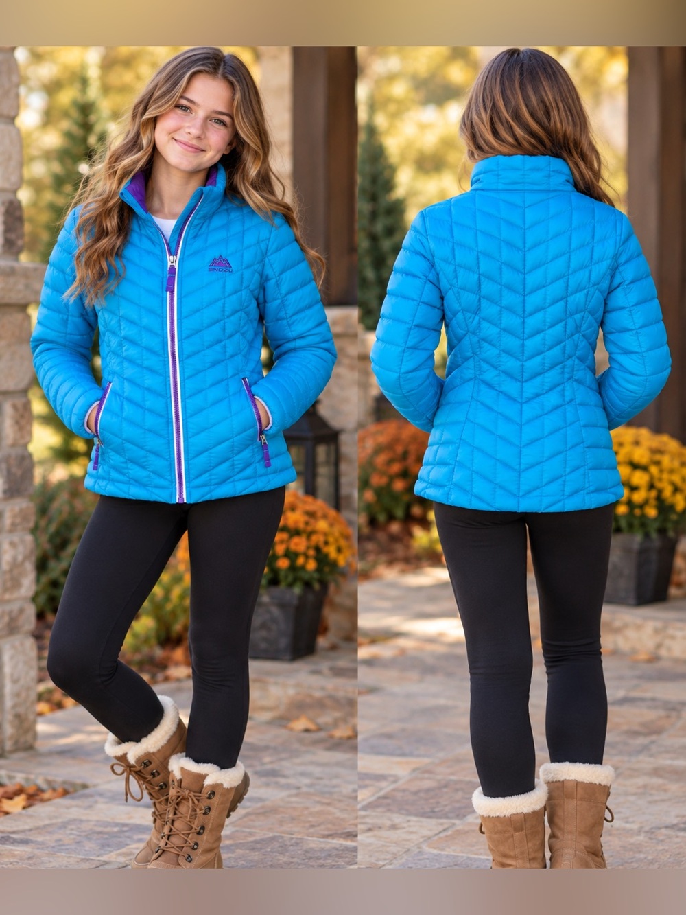 SNOZU Girls L 14/16 Turquoise Purple Quilted Puffer Jacket Lightweight